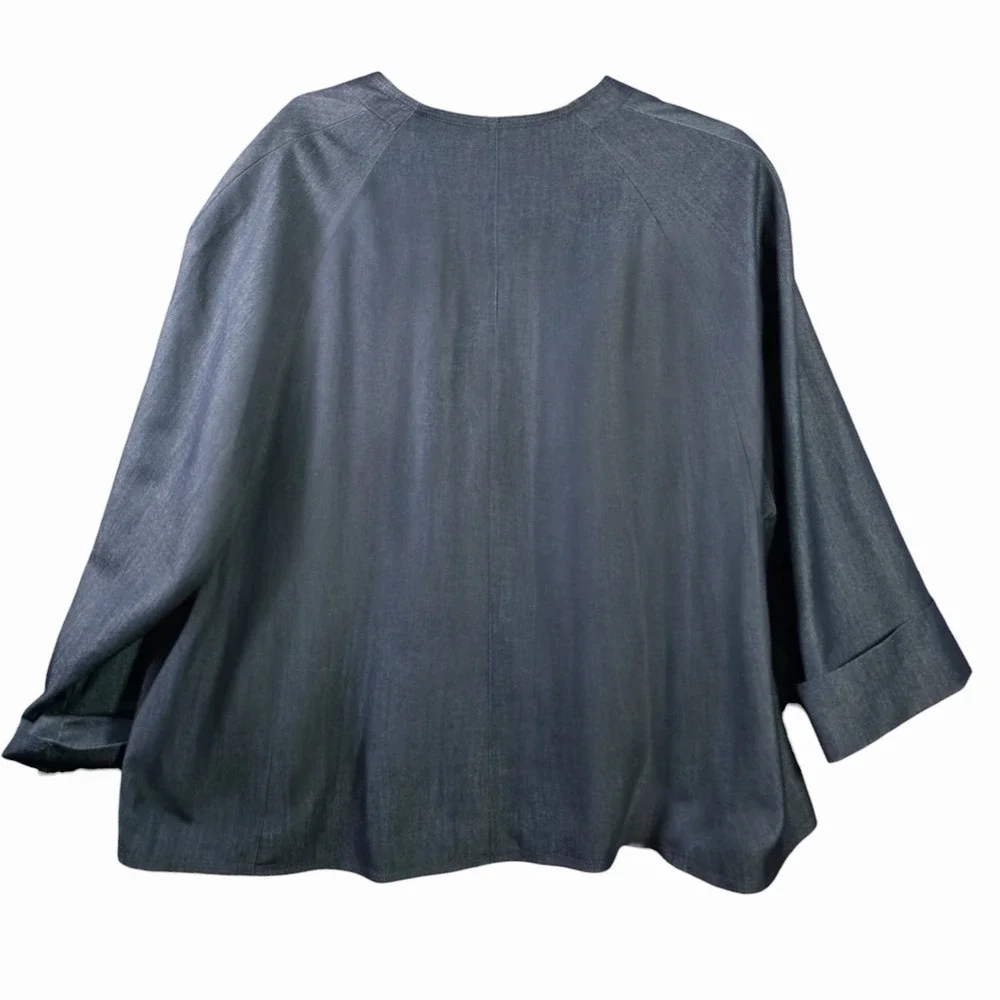 Signature By Larry Levine Womens 24W Blue Denim Look Lined Jacket Blazer